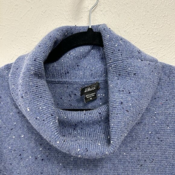 Pure Amici 100% Blue Speckled Poncho Knit Sweater Size M Kangaroo Pocket Stretch - Picture 5 of 8
